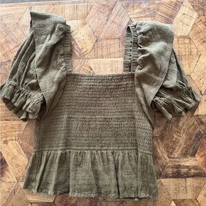 Marie Oliver Olive Smocked Blouse